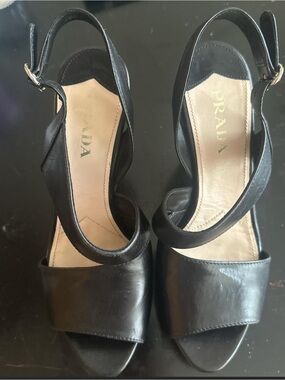 Prada Black Leather Slingback Heels 37.5